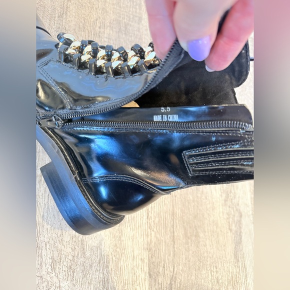 Jeffrey Campbell Leather Shiny Black and Gold Chain Boots NEW - Picture 11 of 14